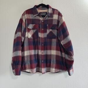 Grizzly Mountain Men's Sherpa-Lined Flannel Shirt Jacket Red Brown Plaid XL